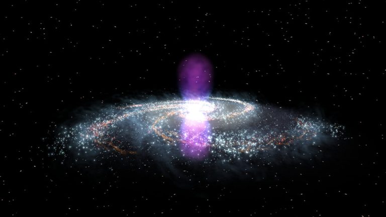 페르미 감마선 관측으로 드러난 은하수 중심의 거대 거품(NASA 제작 시각화)