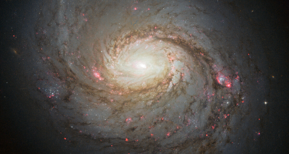 허블이 촬영한 나선은하 M77(NGC 1068)의 밝은 중심핵과 나선팔
